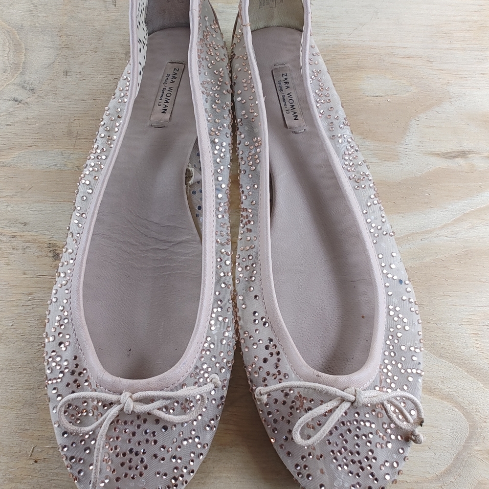 ZARA WOMEN SPRING/ SUMMER SHINY MESH BALLET FLATS WITH BOW WOMEN SIZE - Picture 7 of 12